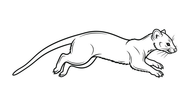 Playful Polecat Illustration: A graceful polecat leaping forward, captured in a detailed monochrome illustration that highlights its lithe form and the energy of its motion.