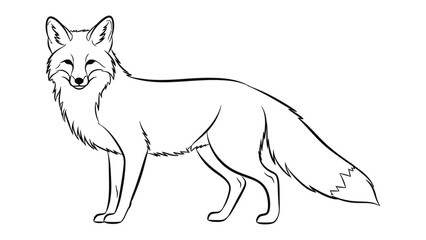 Obraz premium Smiling Fox Contour: A charming and detailed line drawing of a fox, depicted in a playful and animated pose with a friendly expression.
