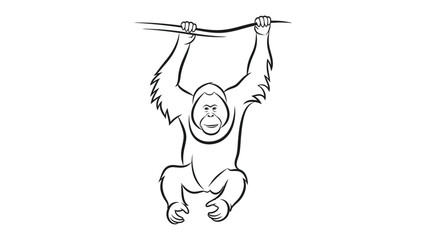 Orangutan on the branch: A sketch of an orangutan hanging from a branch, with a focus on simplicity, capturing the animal's essence. © Abdul