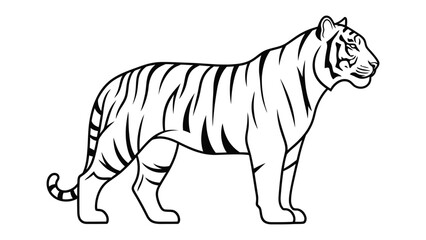 Fototapeta premium Majestic Tiger in Silhouette: A powerful tiger, rendered in a striking black and white silhouette, stands proud and alert, its iconic stripes boldly defined against a stark backdrop.
