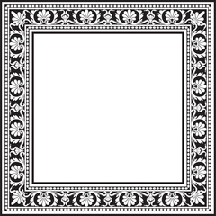 Vector monochrome black square classic renaissance ornament. Endless european border, revival style frame.