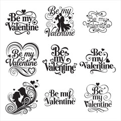 Stylish Be My Valentine Heart Swirl Elegant Vector Design