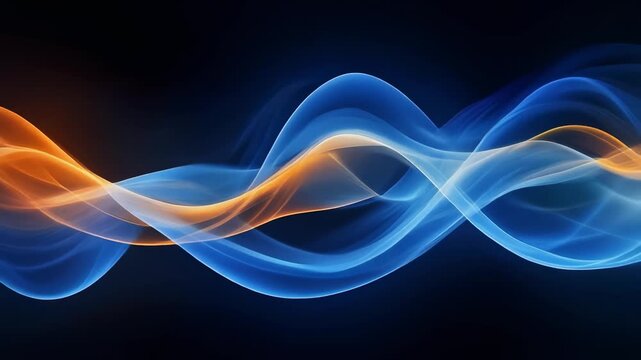 Abstract colorful flowing light waves in orange and blue on a dark background for technology and energy concepts