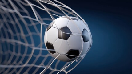Soccer Ball Flying into the Goal Net Against a Dark Background in an Action-Packed Scene