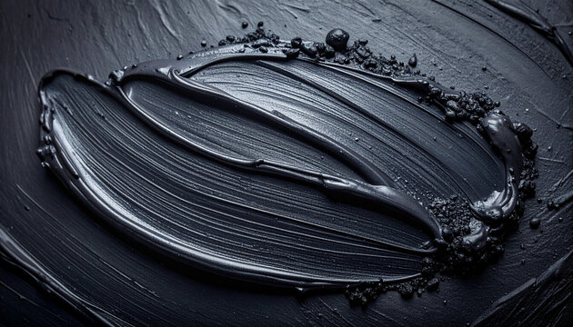 黒いクレイの楕円形スワッチと炭の粒