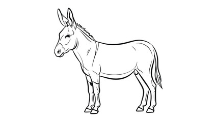 Obraz premium Line Art of a Donkey: A monochrome illustration of a donkey. It has tall ears and is standing. This artwork exemplifies simplicity and a focus on form.
