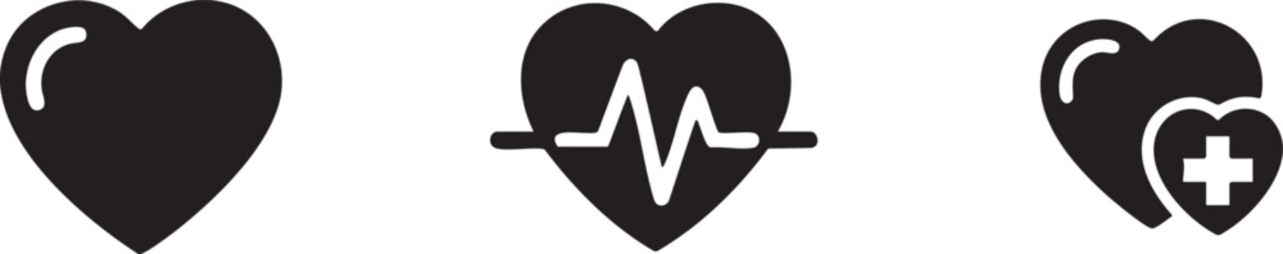 Grid Black Filled Icons Representing Various Heart Elements