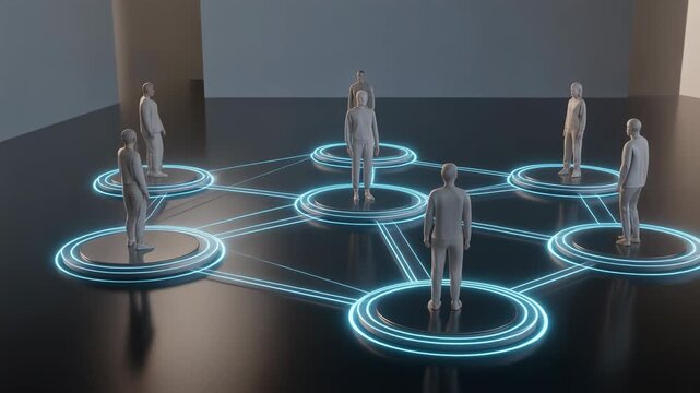 Digital illustration of connected business people network with glowing nodes and lines for teamwork and communication