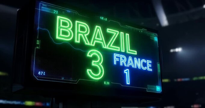 Brazil leads France 3-1 on vibrant digital scoreboard in stadium