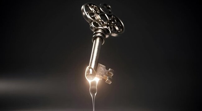 Metal Key Dripping Glowing Liquid Light in Surreal Concept