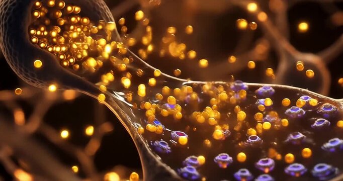 Neuron releasing neurotransmitters in synapse for neural communication