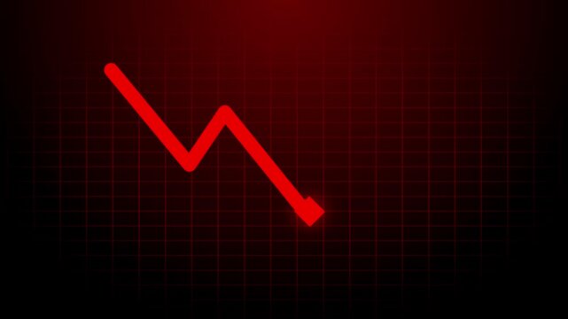 Negative chart graph animation, red diamond is making downfall on a grid background. Developing company failure, decreasing business bar chart, Bad Economy Recession, Economic crisis, Profit down