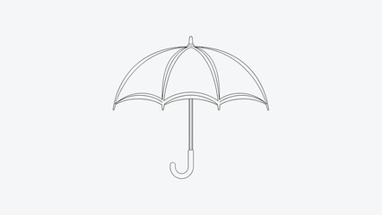 Obraz premium Simple black and white line art illustration showing the outline of a fully opened classic umbrella isolated on a light gray background.
