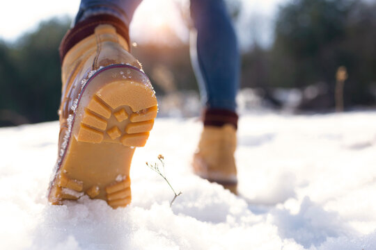 Close-up of shoe sole in winter