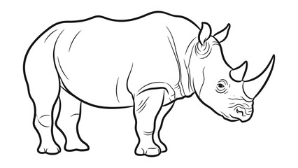 Obraz premium Majestic Rhinoceros Contour: A striking illustration of a rhinoceros, emphasizing its powerful form and distinctive horn, ready for coloring or further artistic development.
