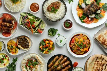 Mediterranean feast spreading over white table
