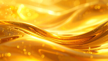 黄金色のオイル流と光の粒子の贅沢な美容背景