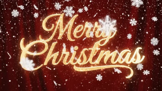 Merry Christmas text on red curtain
