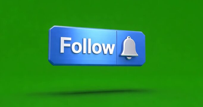 Blue follow button with notification bell on green background