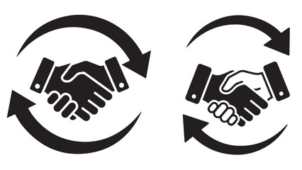 Obraz premium Minimal Handshake With Circular Arrows Forming A Loop Representing Reciprocal Agreements, Continuous Collaboration And Exchange Cycles