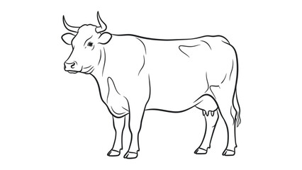 Fototapeta premium Cow Outline: A simple, elegant line drawing of a majestic cow standing in profile, capturing the essence of the bovine form with grace and precision.