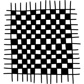 Hand Drawn Checkered Grid Pattern, Sketch Crosshatch Texture, Black White Mesh Design, Doodle Net Pattern