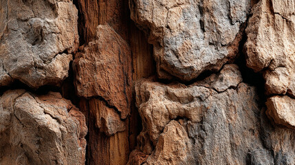 Weathered tree bark with rugged texture and earthy tones
