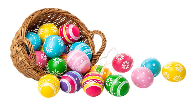 Easter eggs in a wicker basket colorful designs perfect for spring celebrations isolated on transparent background transparent background