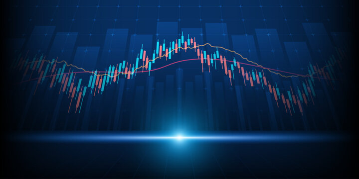 Technology financial graph with uptrend technology bar chart of stock market on blue color background