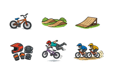 Obraz premium Bmx adventure set featuring equipment, tricks, and races for enthusiasts