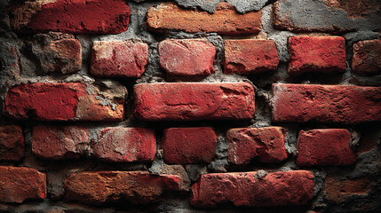 Vibrant red brick wall with textured stones and mortar
