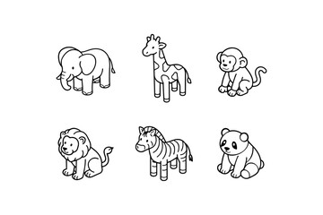 Fototapeta premium Cute collection of baby animal outlines for coloring and playful designs