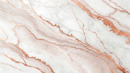 Marble texture with rose gold veins on white background