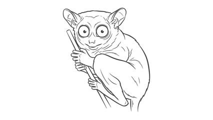 Obraz premium Tarsier in a Detailed Line Art: This captivating illustration showcases a tarsier clinging to a branch, presented in elegant, detailed line art.
