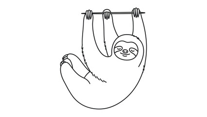 Obraz premium Resting Sloth : a whimsical monochrome sketch of a sloth dangling leisurely from a branch