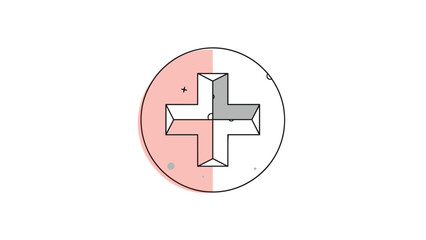 Obraz premium Bold medical plus or cross sign in a circle with soft pink shading for healthcare and first aid related symbols.