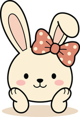 Fototapeta premium Cute Easter Bunny Face Resting with Polka Dot Bow Pastel Vector Illustration