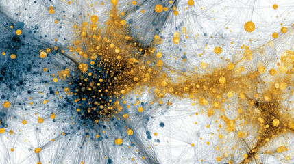 Vibrant network visualization with gold and blue nodes and connections