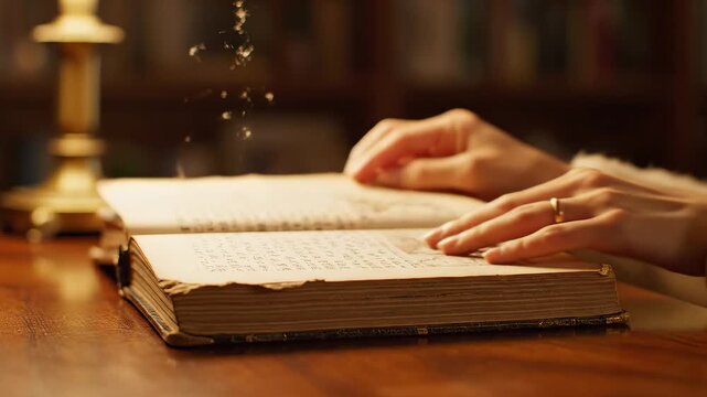 Hand flipping pages of an old book