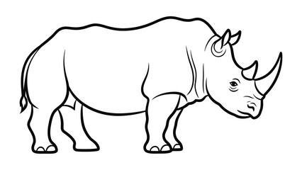 Fototapeta premium Illustrative Rhino Silhouette: A bold outline of a rhinoceros, rendered in a simple yet striking black and white design. This image is perfect for various applications.