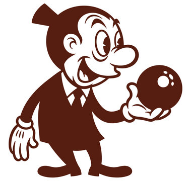 cartoon man in business suit holding bowling ball ready to bowl