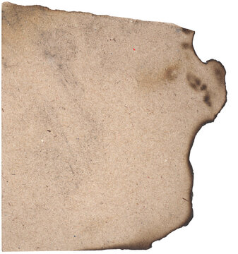 Irregular burnt paper cutout with dark charred edges and warm brown fiber texture. Isolated on transparent background, ideal for vintage designs, horror posters, grunge collages, scrapbooking, and dra