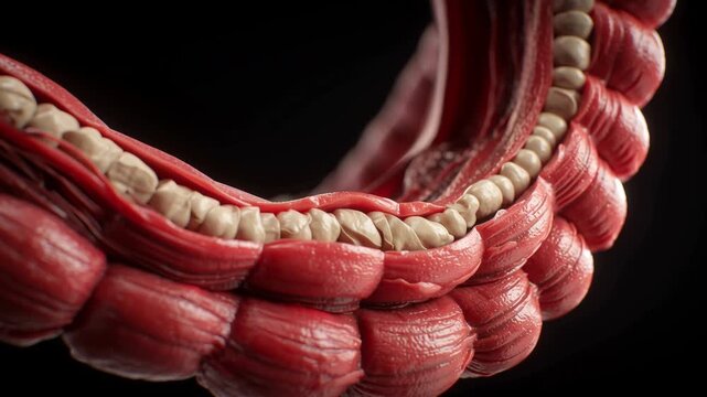 Detailed tissue visualization, Histologist analyzes layered intestinal tissue structures