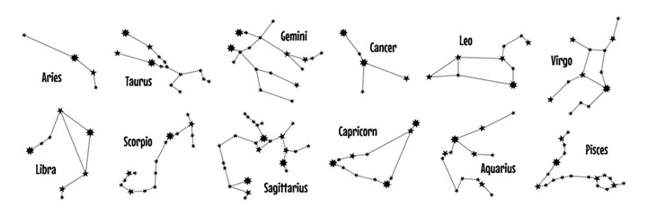 Set of zodiac constellation sign. Astrology vector illustration