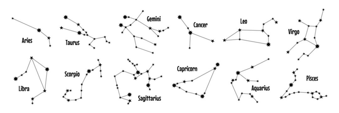 Set of zodiac constellation sign. Astrology vector illustration