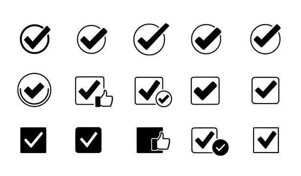 Modern Check Mark Approval and Choice Icons Vector