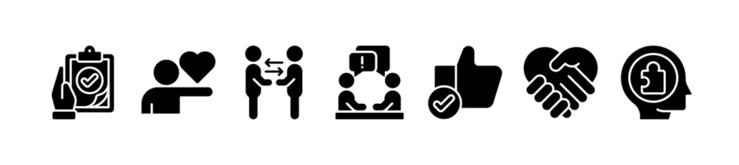 Obraz premium Banner counseling vector illustration concept. Therapy, diagnosis, empathy, advice and support concept with icons 