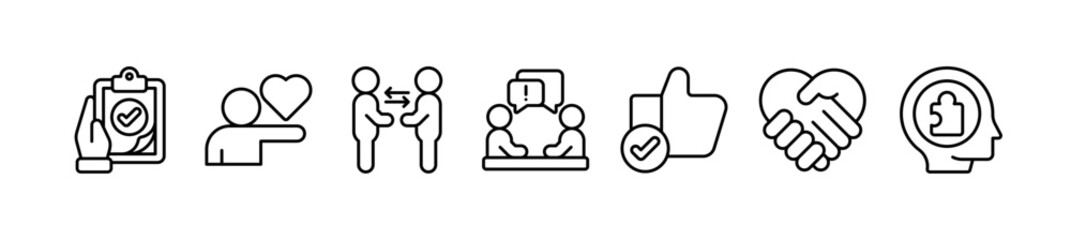 Obraz premium Banner counseling vector illustration concept. Therapy, diagnosis, empathy, advice and support concept with icons 