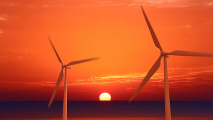 Green Industry Innovation: 3D Rendering of Wind Turbine Field for Sustainable Electricity