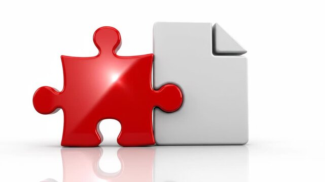 Red puzzle piece and white file folder on a white background, symbolizing business solutions